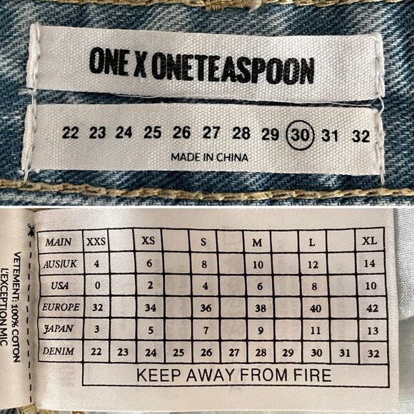 One X One Teaspoon Low Waist Short Jeans Rise Rigid Skinny Leg Light Blue 30 - Picture 3 of 10